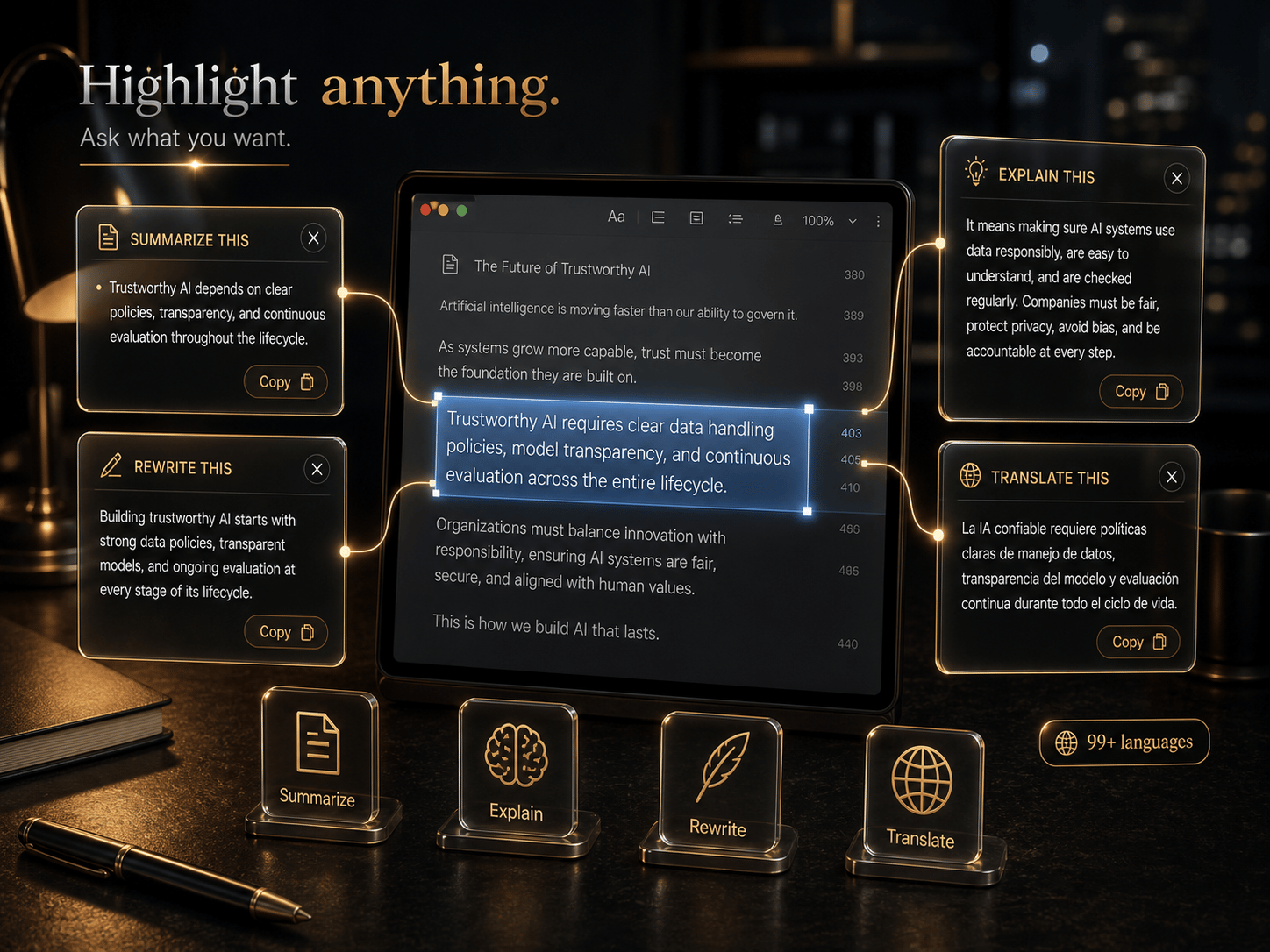 AI assistant feature example for a Windows voice-to-text workflow